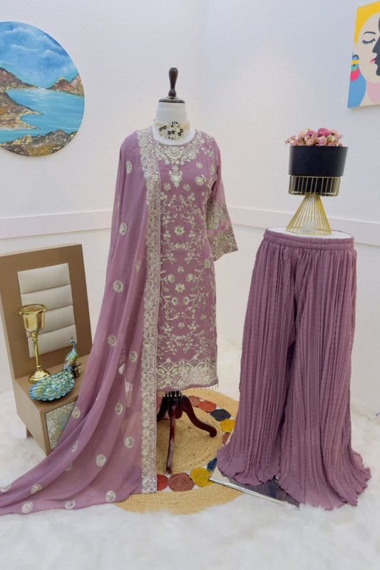 Party Wear Kriz Work Sharara Suit