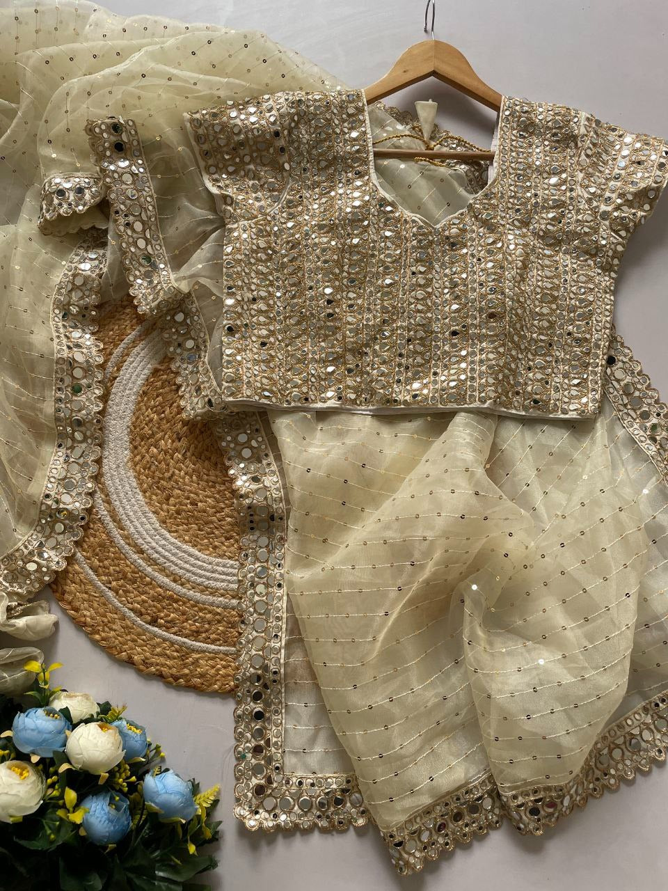 Organza Silk Real Mirror Work Sequence Work Saree
