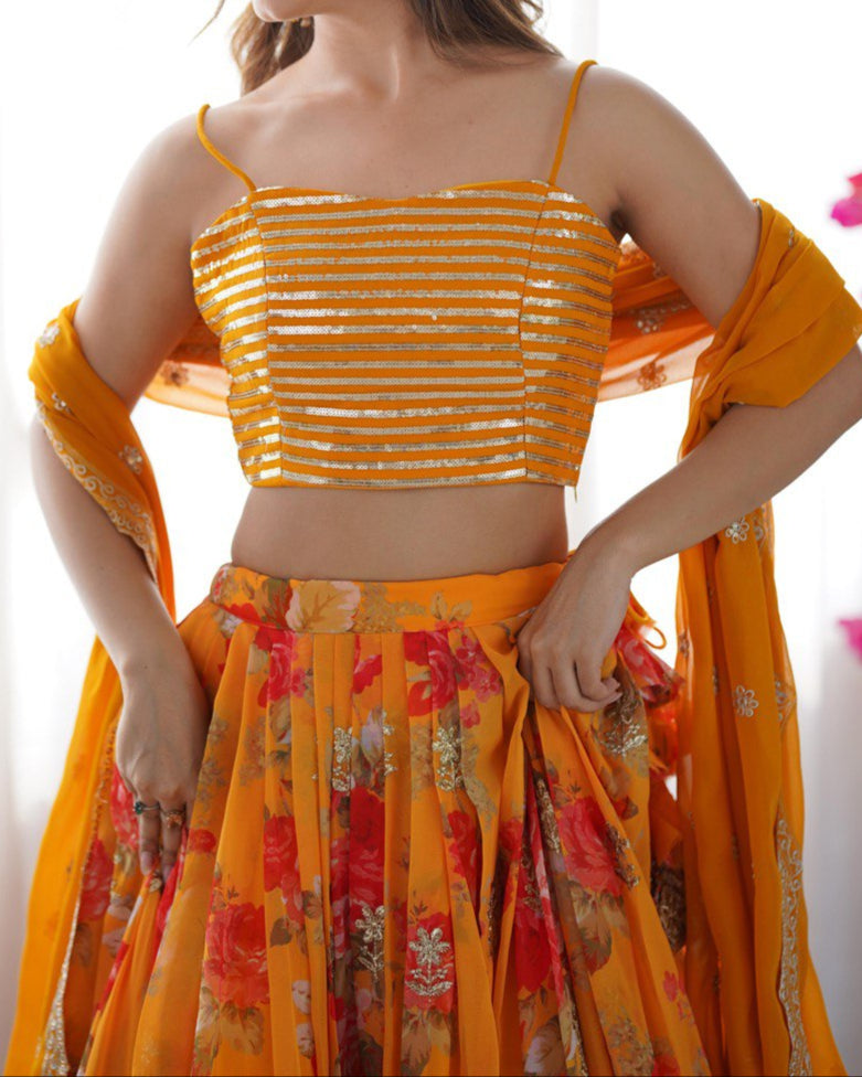 Yellow Color Beautiful Lehenga Choli With Koti