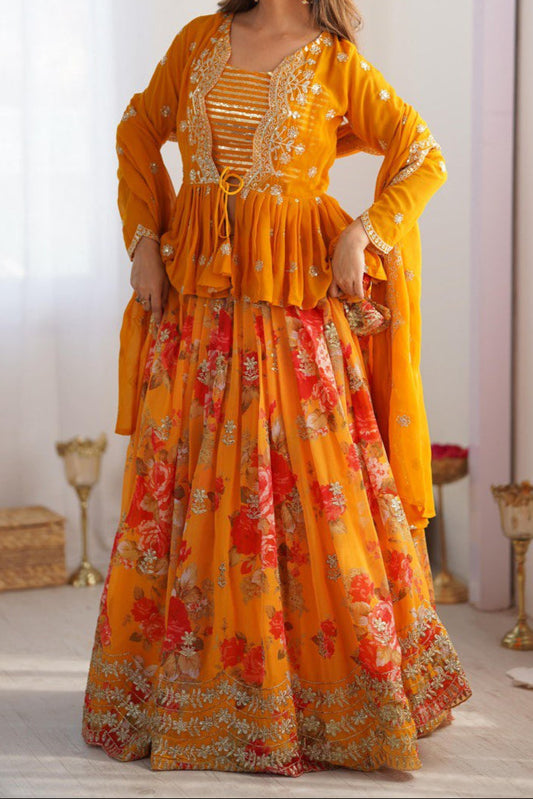 Yellow Color Beautiful Lehenga Choli With Koti