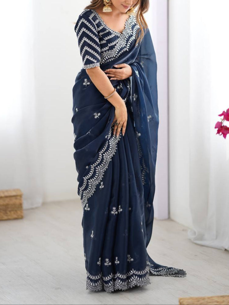 Wedding Special Thread With Sequence Work Saree & Blouse