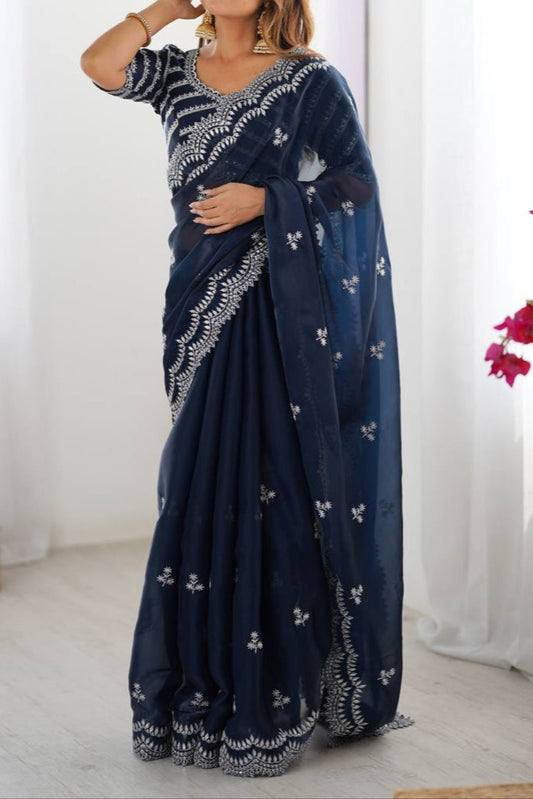 Wedding Special Thread With Sequence Work Saree & Blouse