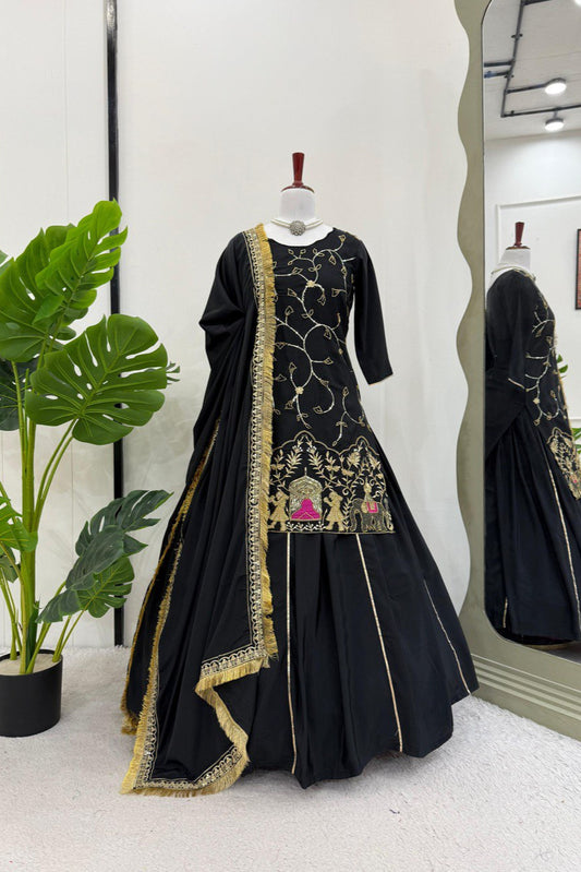 Wedding Special Beads With Thread With Sequence Work Top With Lehenga & Dupatta