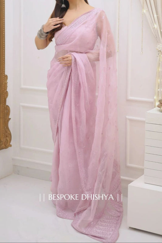 Sequence & Thread Embroidery Work Saree With Fancy Lace Border