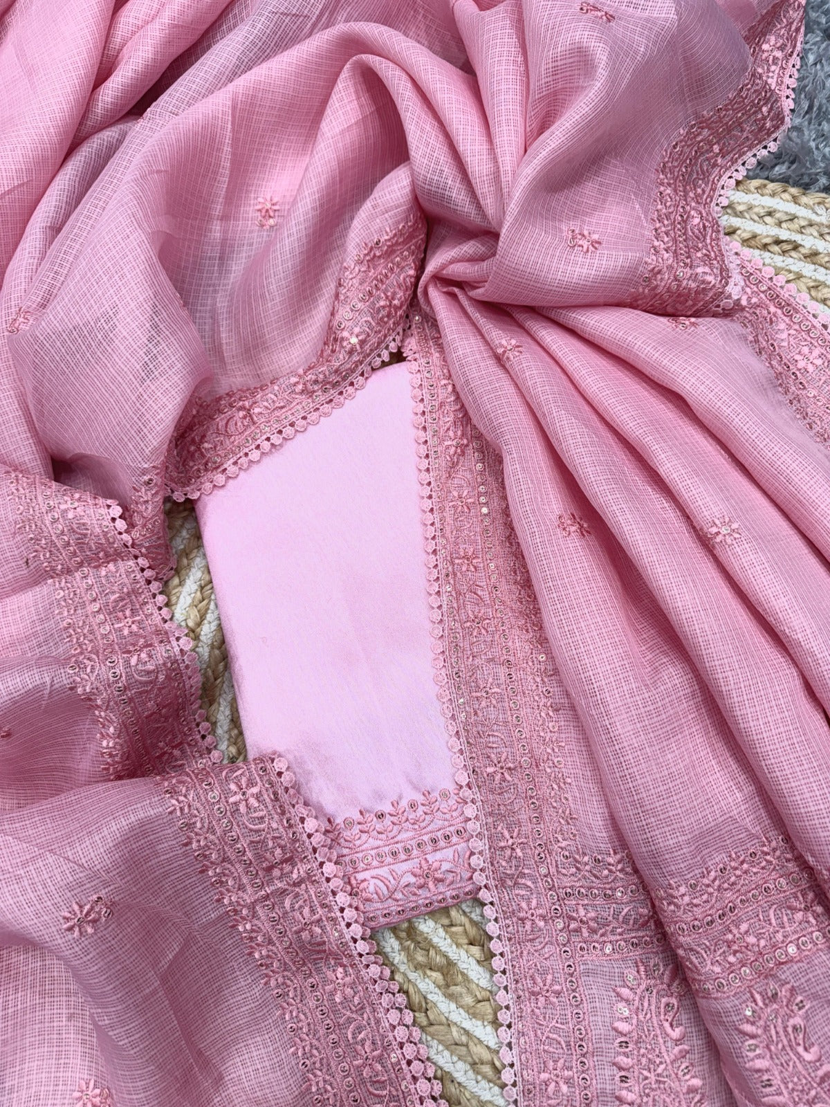 Sequence & Thread Embroidery Work Saree With Fancy Lace Border
