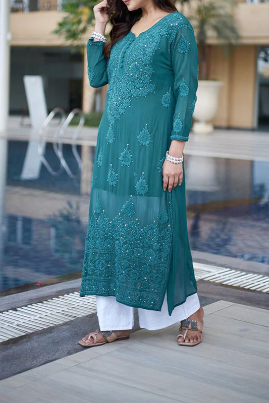 Trending Summer Top With Cotton Thread Embroidered Work & Palazzo