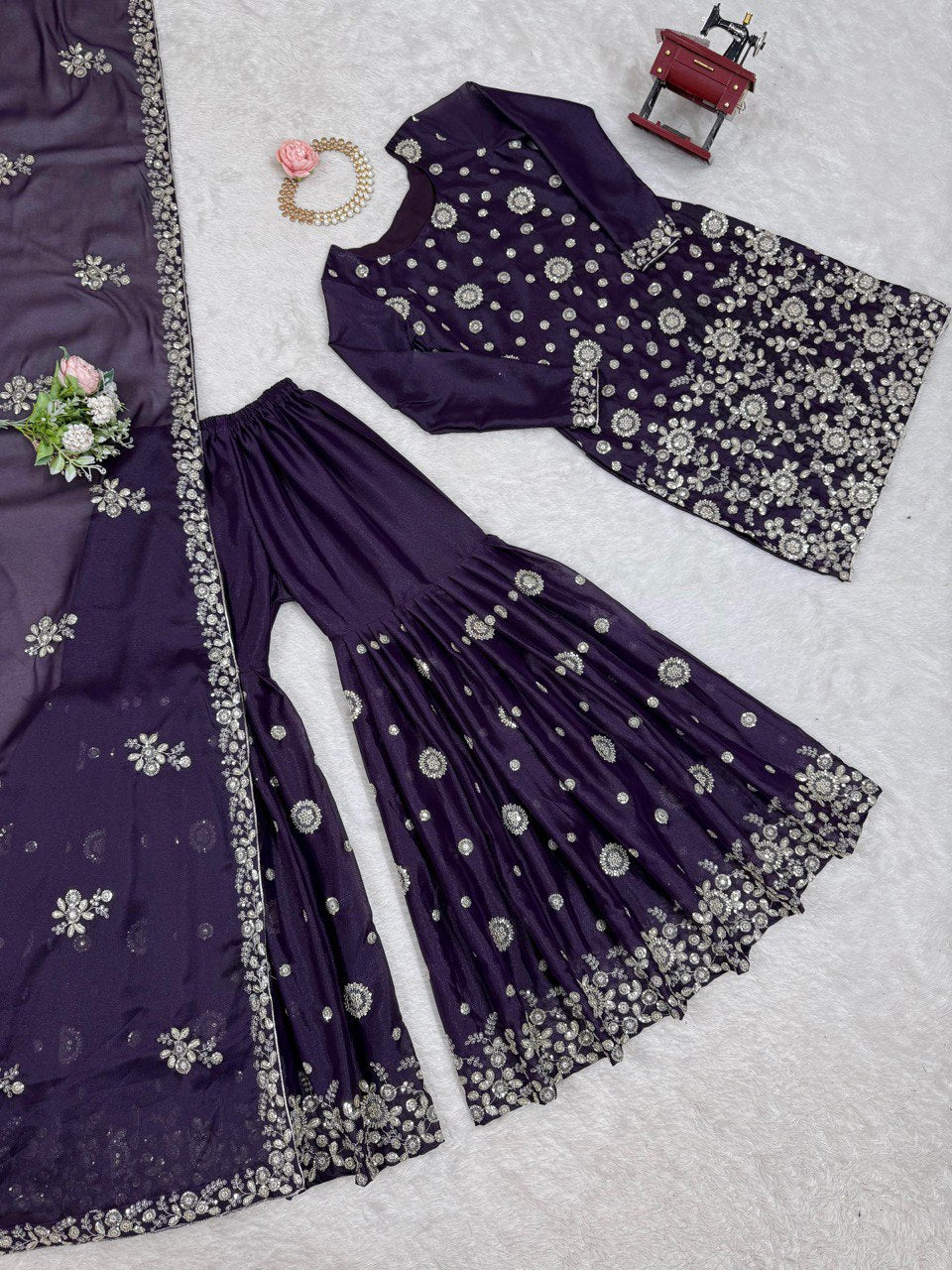 Thread With Sequence Work Sharara Suit Set