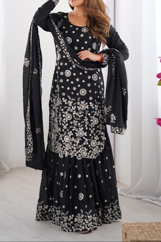 Thread With Sequence Work Sharara Suit Set