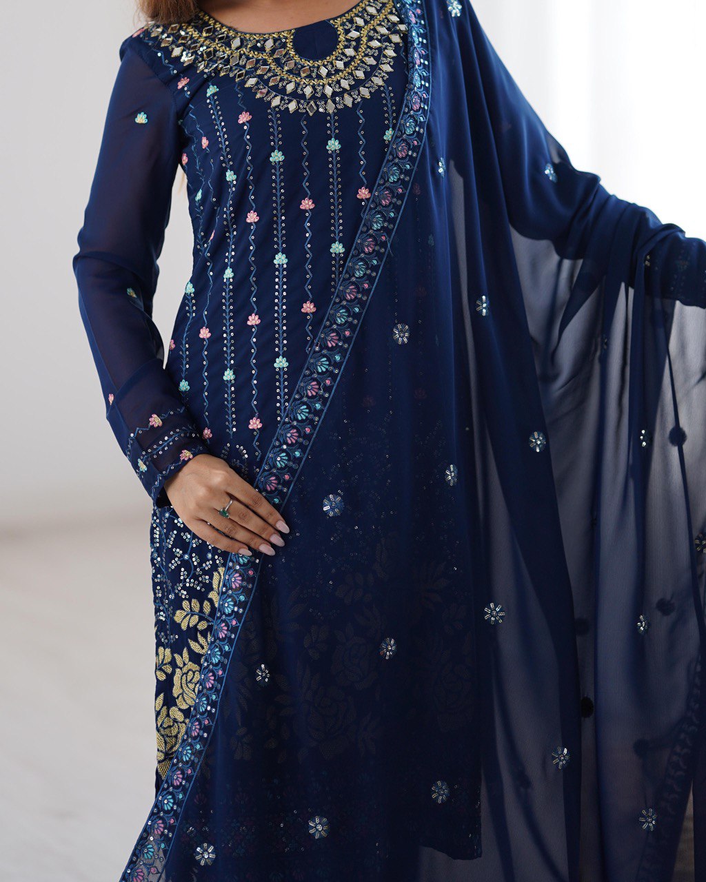 Wedding Special Thread & Sequence Work With Real Mirror Work Sut Set