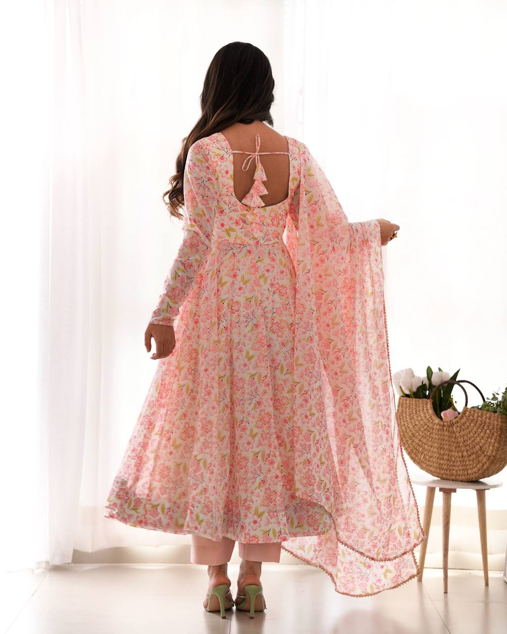 Chiffon Floral Print Anarkali Suit Set