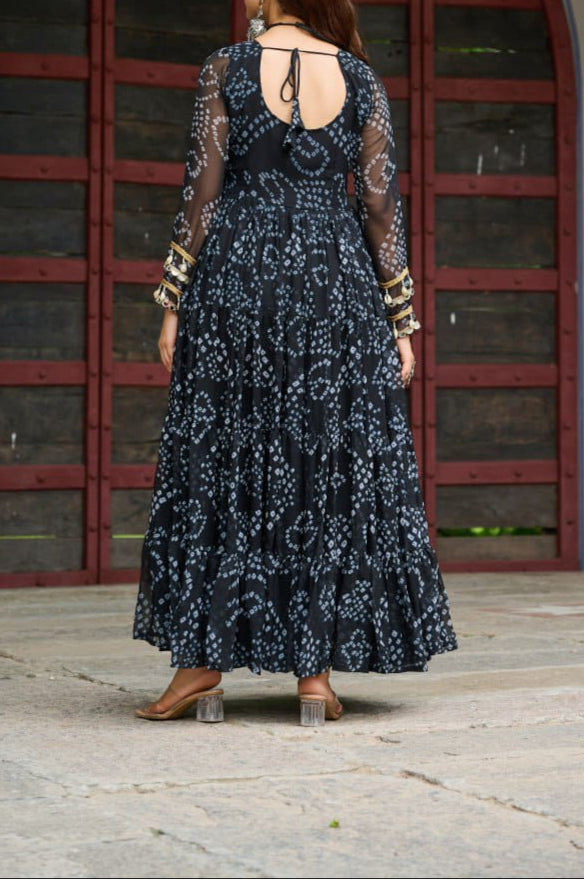 Navratri Special 12 meter heavy flair Gown With Bandhani Printed Work With Kutchi Patchwork