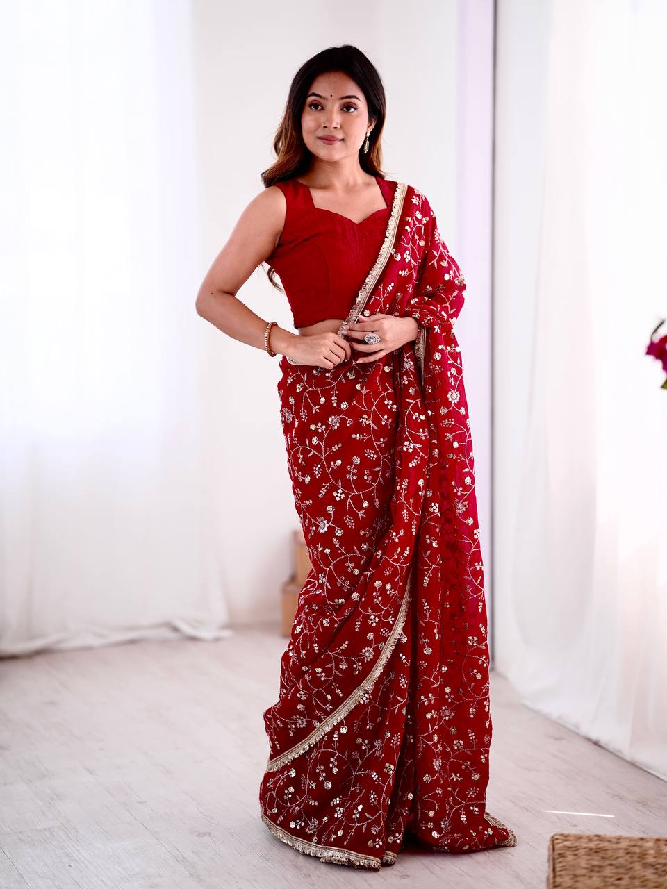Wedding Special Embroidery Sequence Work Saree