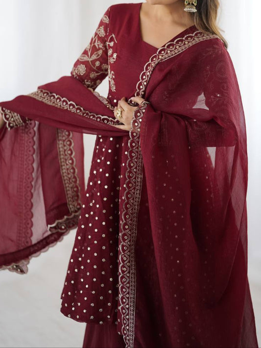 Embroidery Sequence Work Top Sharara Suit