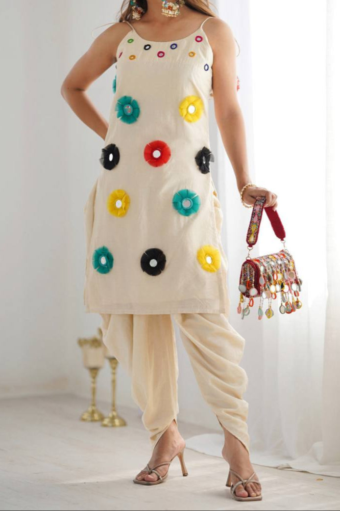 Party Wear Mirror And Katli Work Top Dhoti