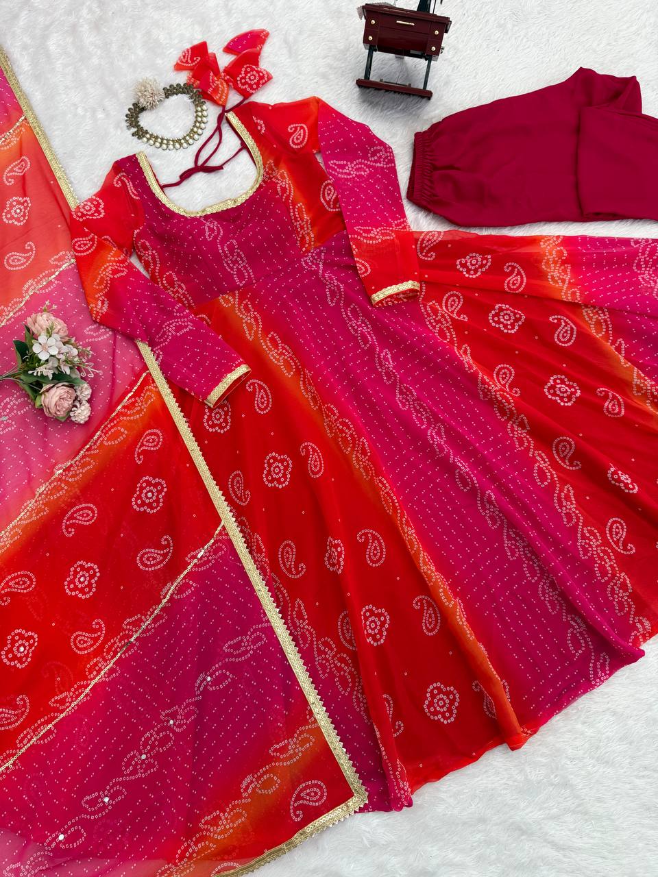 Bandhni Digital Print Trending Party Wear Anarkali Suit Set