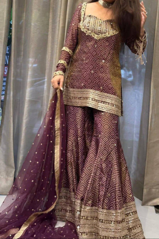 Printed Chinon Silk Top-Blouse & Palazzo With Dupatta set