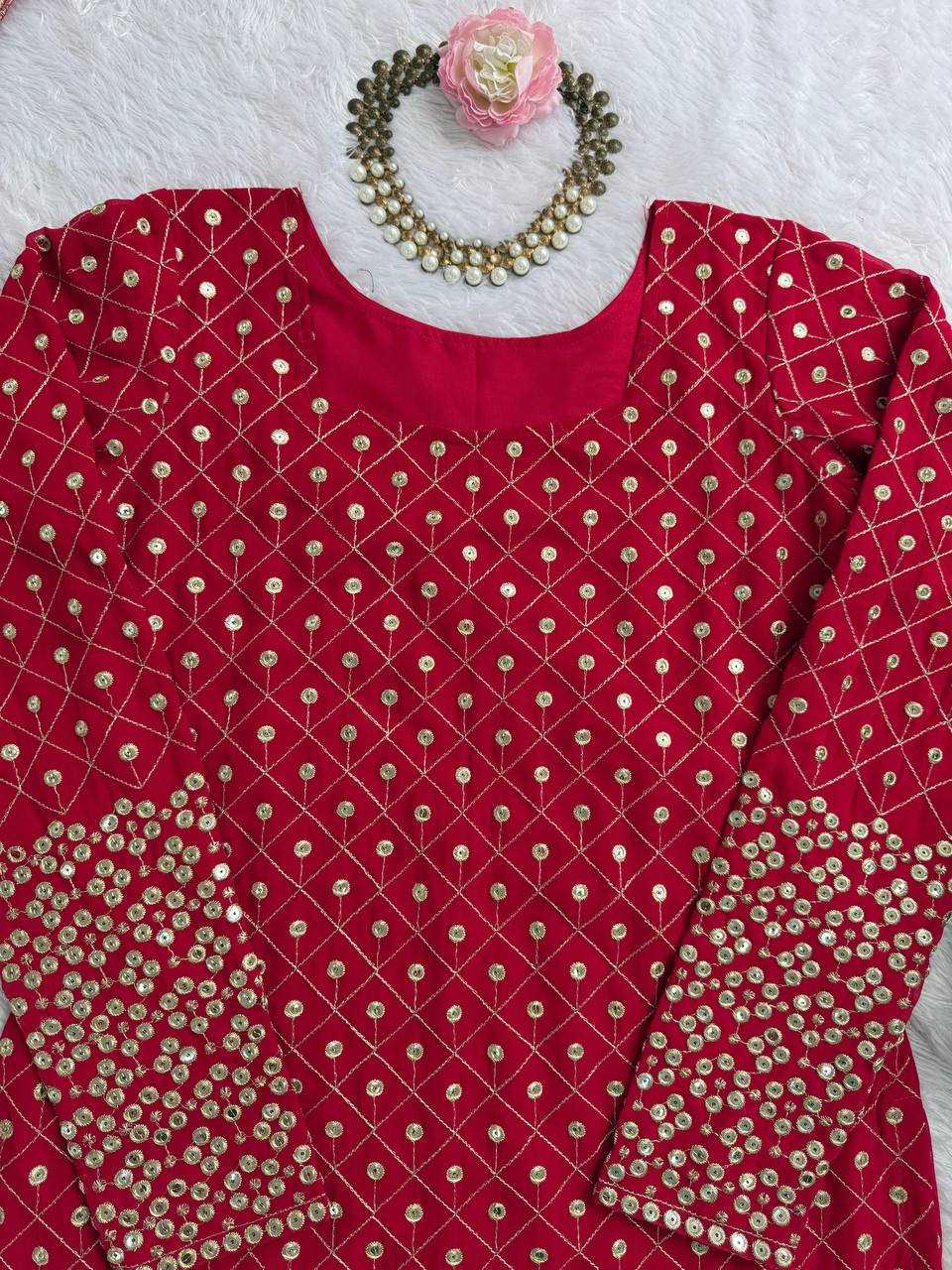 Thread with 9mm Sequence Work Top Sharara & dupatta