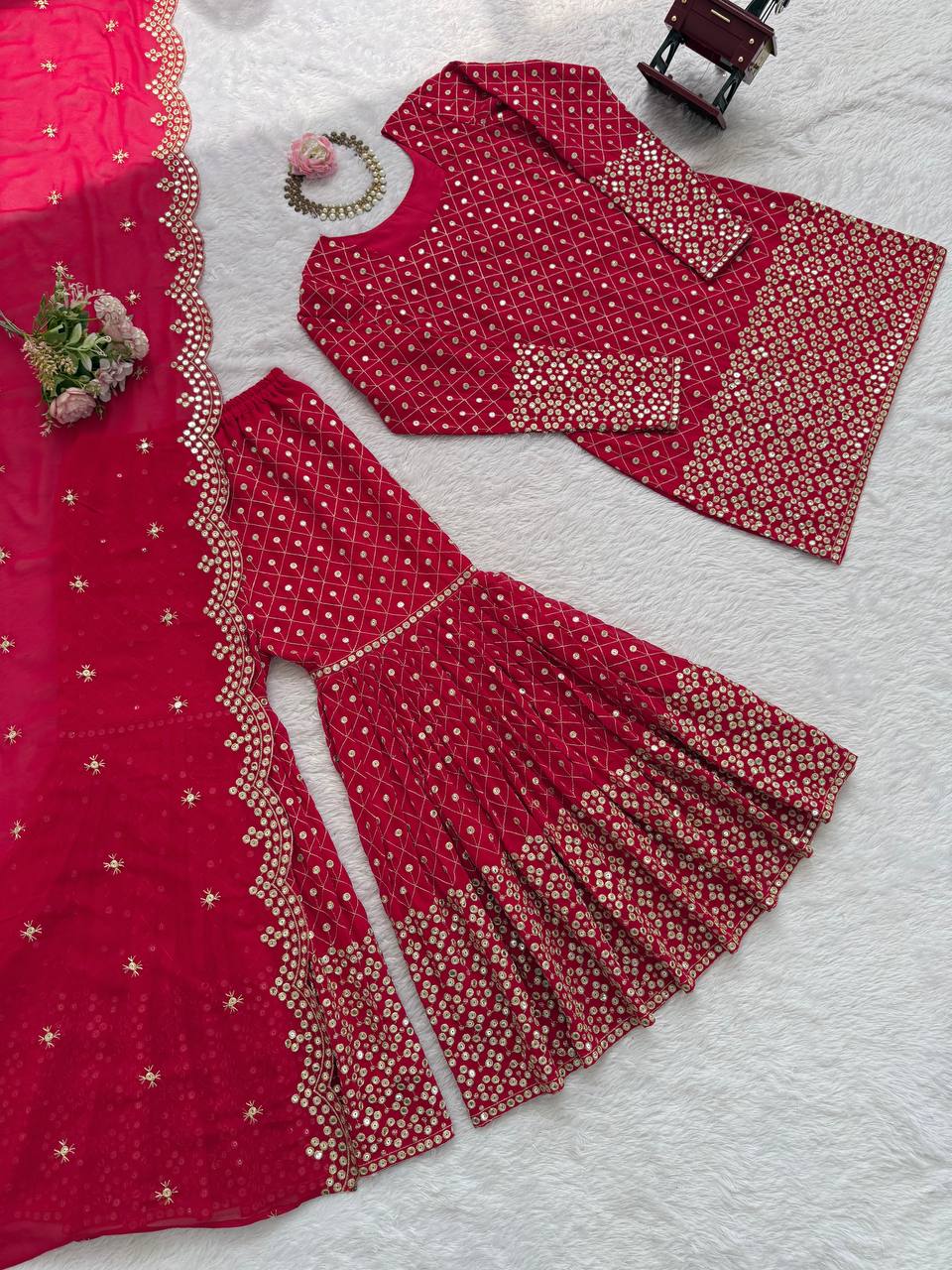 Thread with 9mm Sequence Work Top Sharara & dupatta