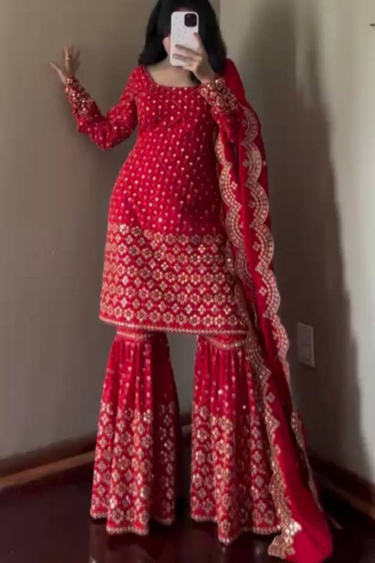 Thread with 9mm Sequence Work Top Sharara & dupatta