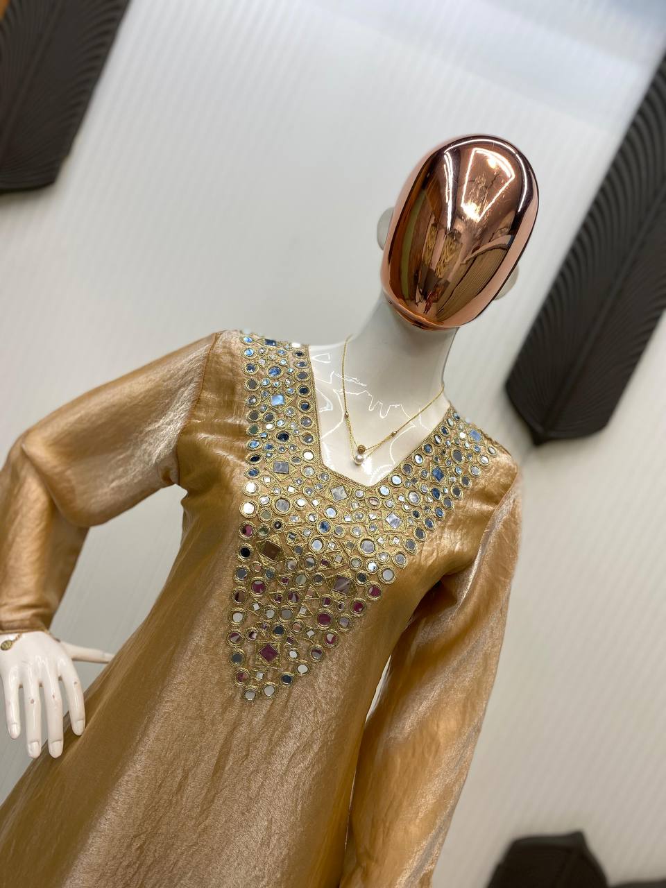 Embroidery Work With Real Mirror coin Lace On Border Work Top Plazzo