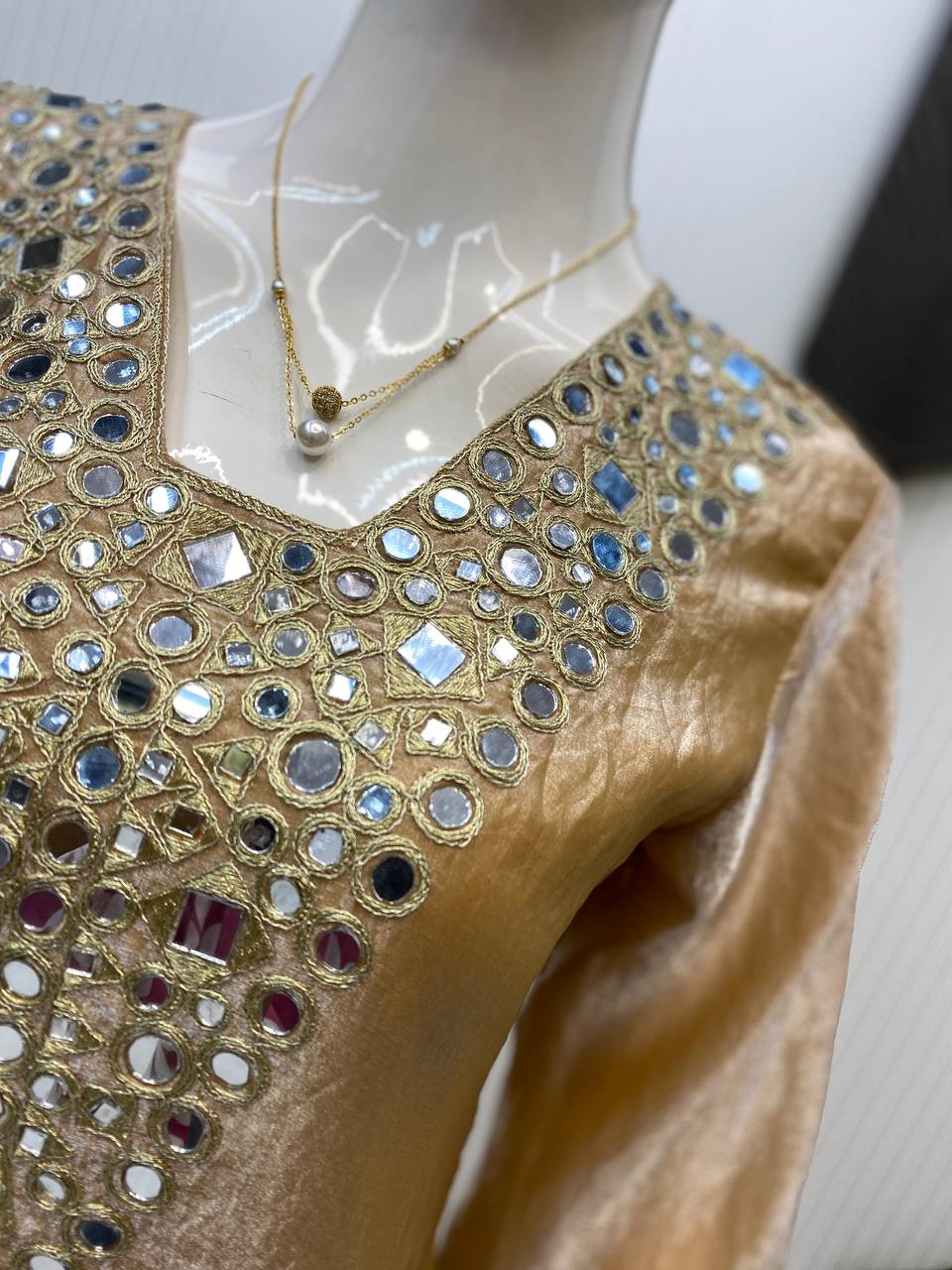 Embroidery Work With Real Mirror coin Lace On Border Work Top Plazzo