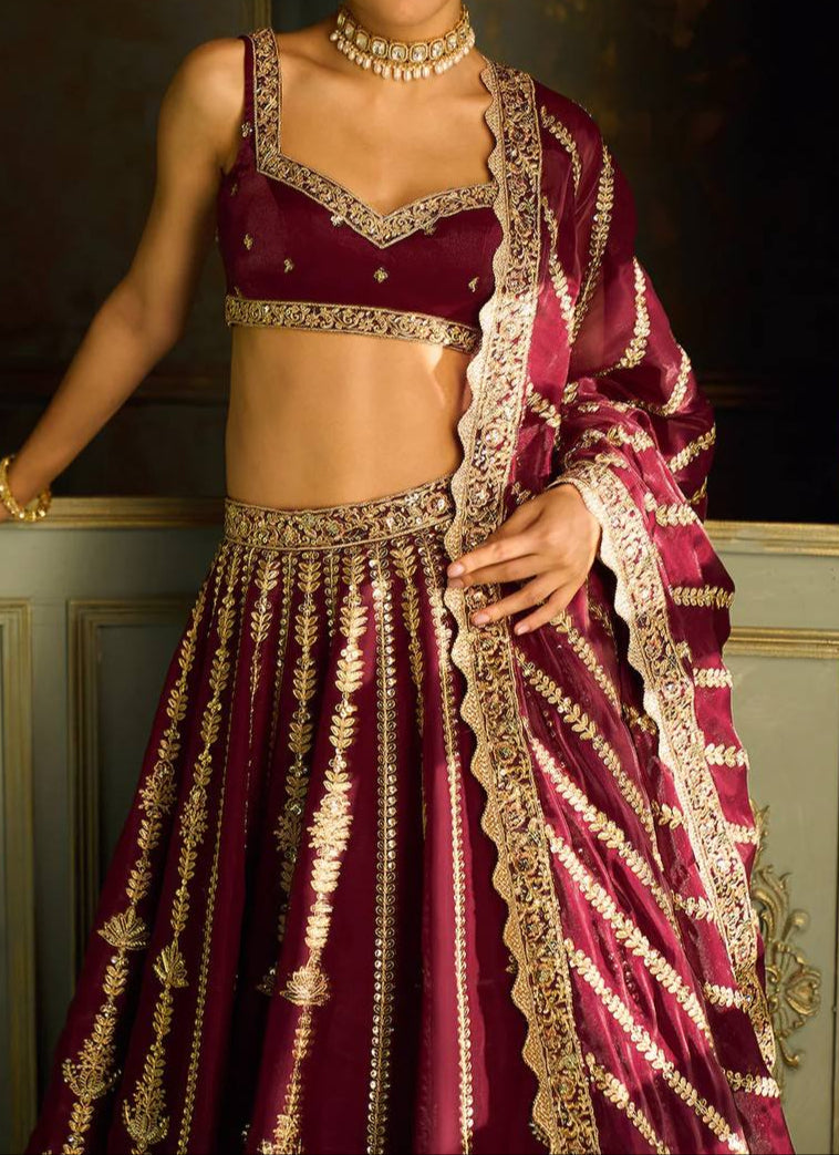 Karwa Chauth Special Sequins &amp; Dori work Lehenga Choli & Dupatta