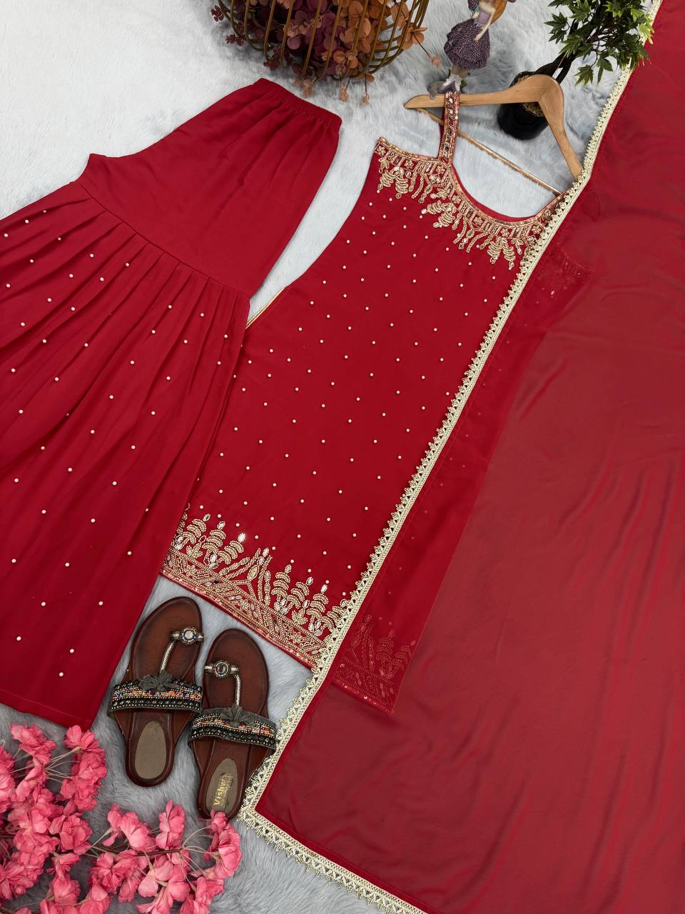 Beads & Real Mirror Hand Work Designer Gharara Suit Set