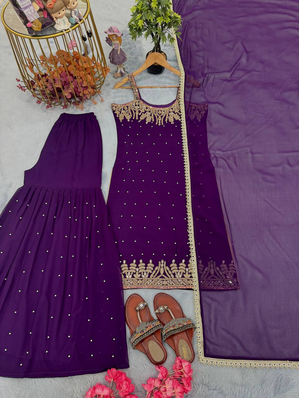 Beads & Real Mirror Hand Work Designer Gharara Suit Set