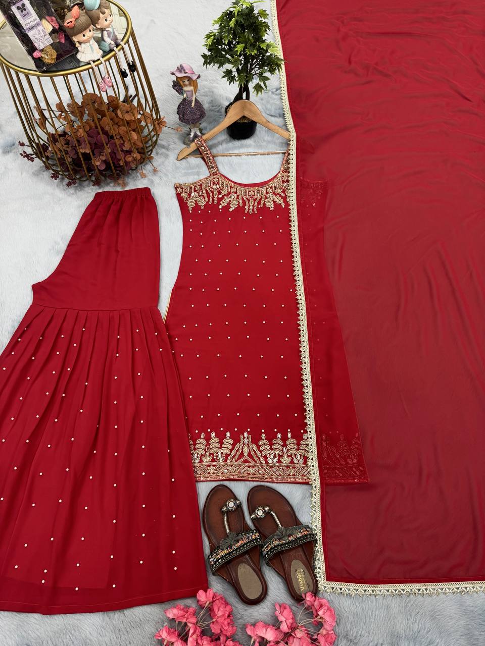 Beads & Real Mirror Hand Work Designer Gharara Suit Set