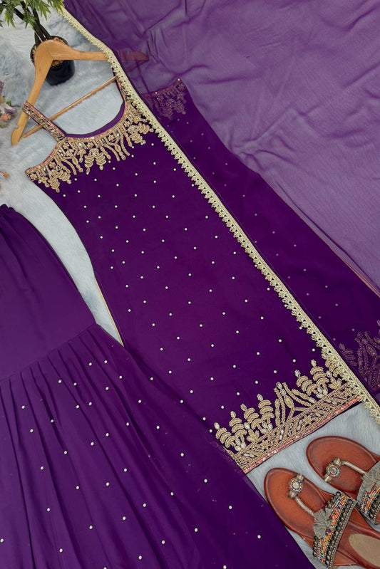 Beads & Real Mirror Hand Work Designer Gharara Suit Set