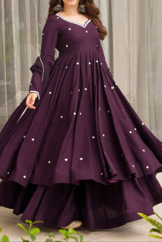 Heavy Embroidery Work With Fully Flair Gown Pent & Dupatta