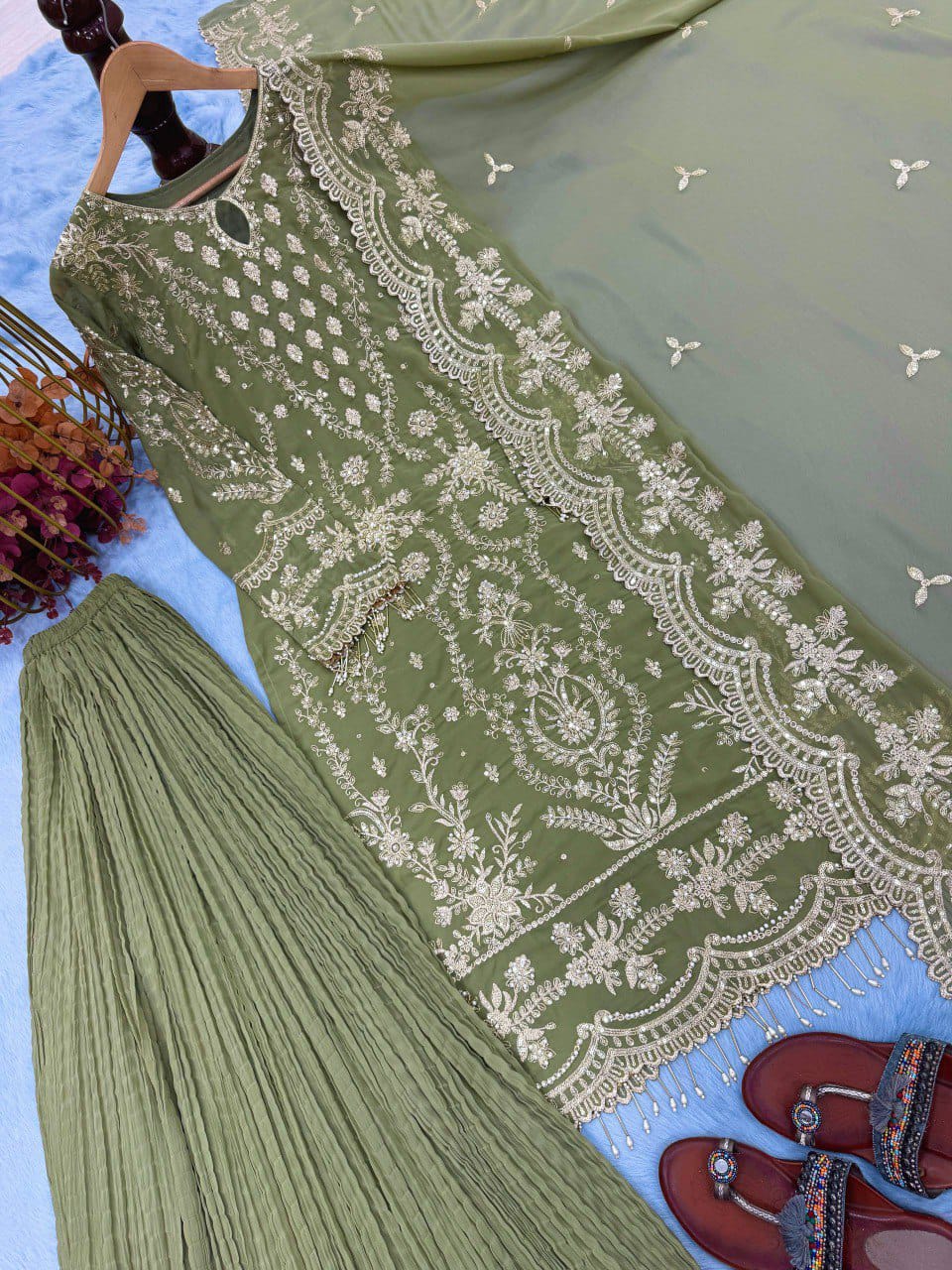 Designer Party Wear Look Pure Heavy Faux Georgette Top Palazzo  Set