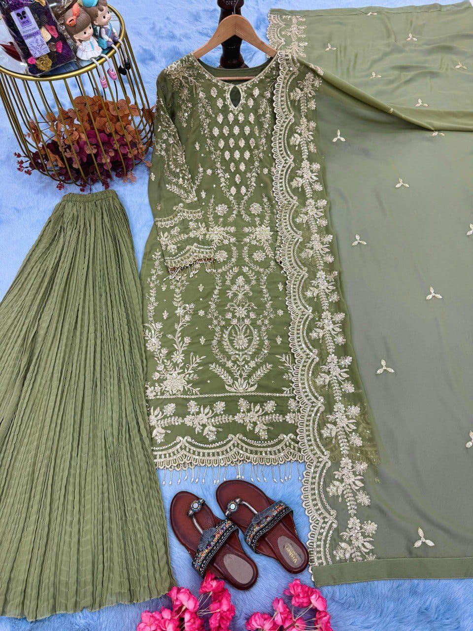 Designer Party Wear Look Pure Heavy Faux Georgette Top Palazzo  Set