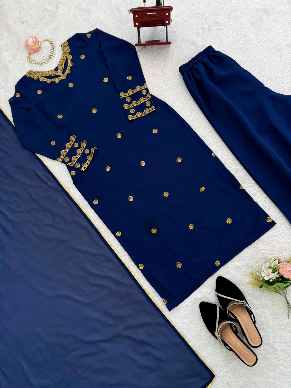 Wedding Special  Intricate Thread work Top Plazzo & Dupatta