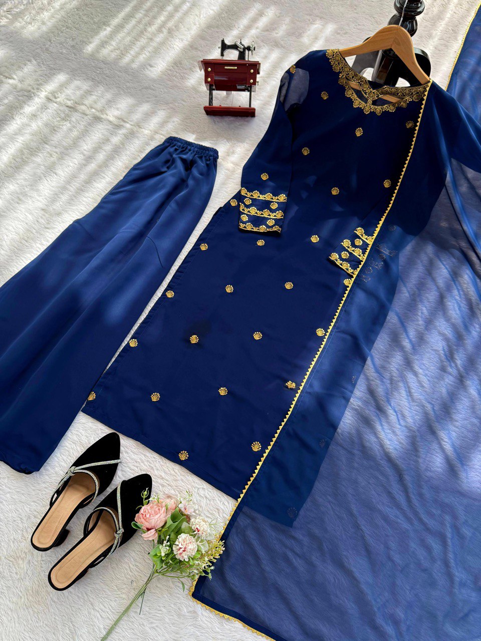 Wedding Special  Intricate Thread work Top Plazzo & Dupatta