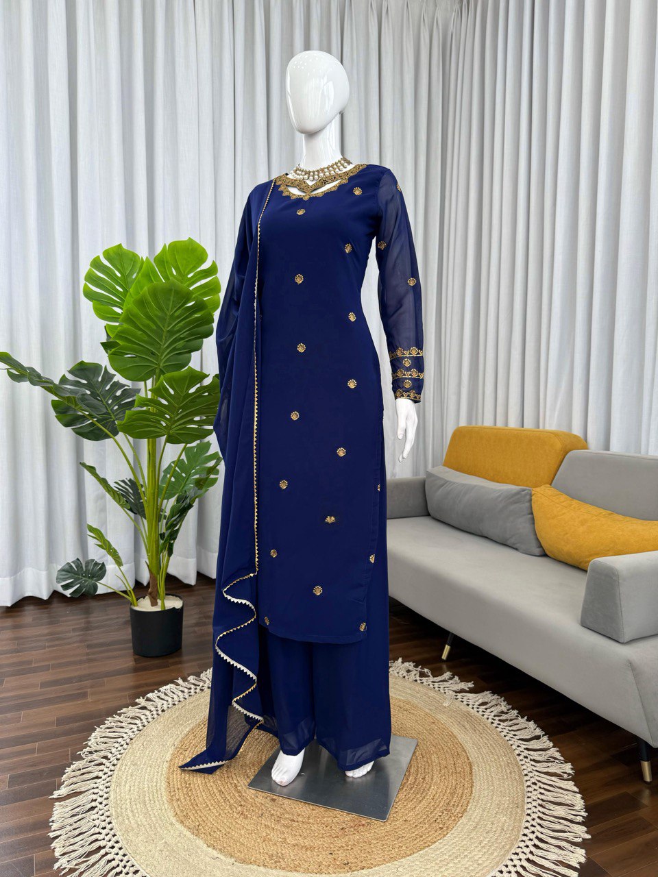 Wedding Special  Intricate Thread work Top Plazzo & Dupatta