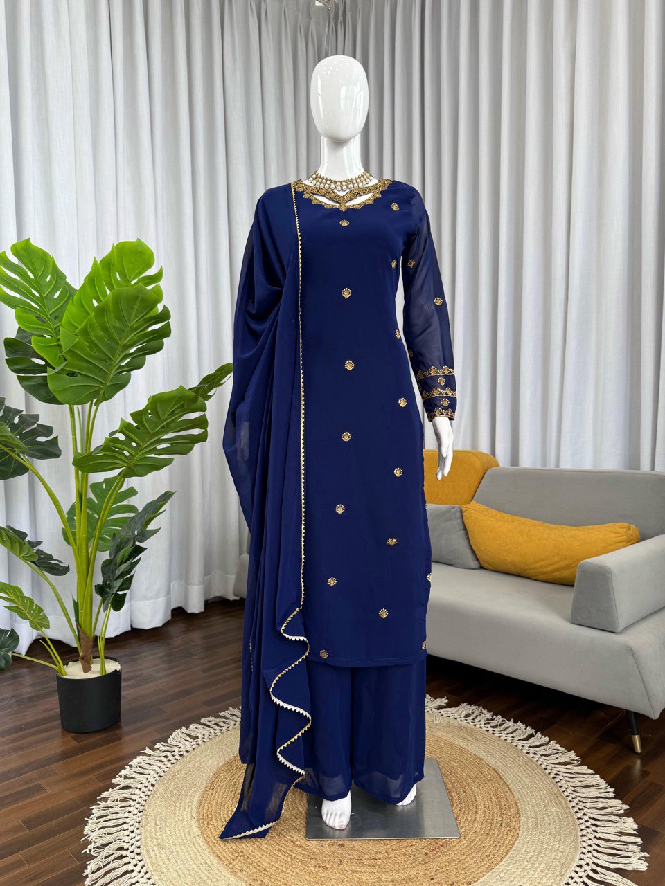 Wedding Special  Intricate Thread work Top Plazzo & Dupatta