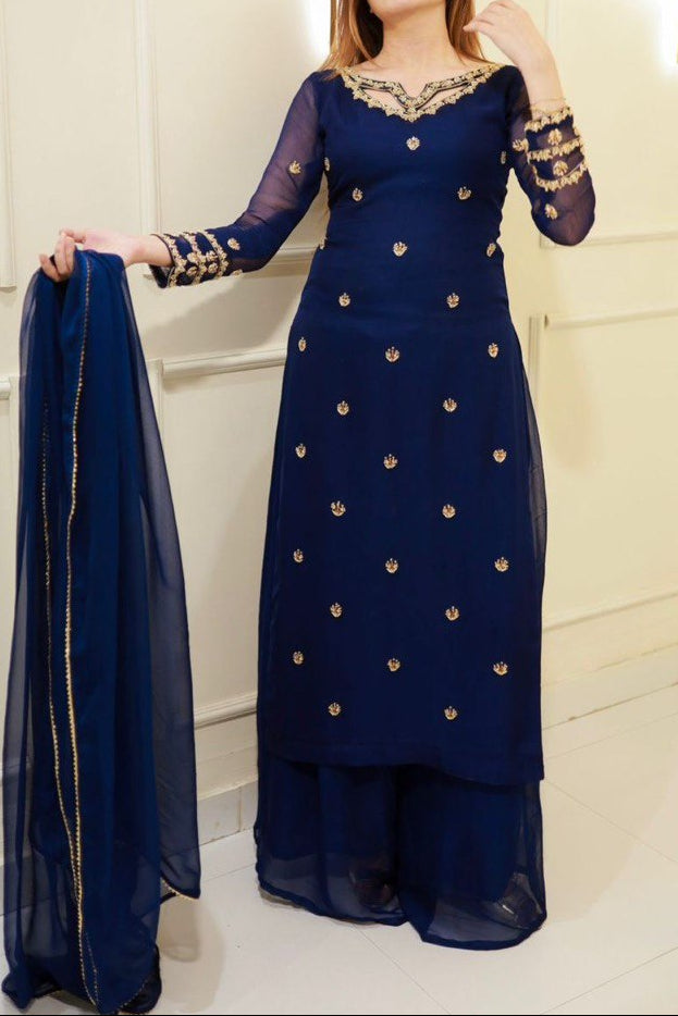 Wedding Special  Intricate Thread work Top Plazzo & Dupatta
