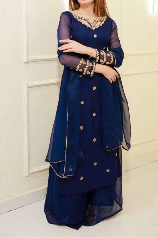 Wedding Special  Intricate Thread work Top Plazzo & Dupatta