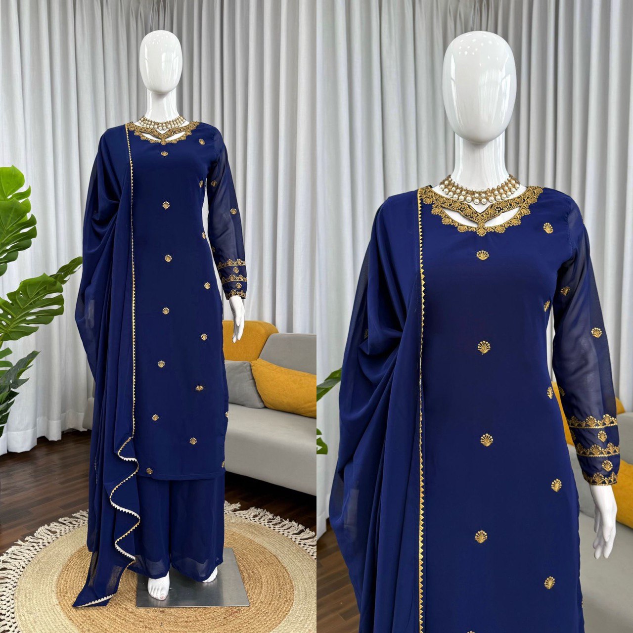 Wedding Special  Intricate Thread work Top Plazzo & Dupatta