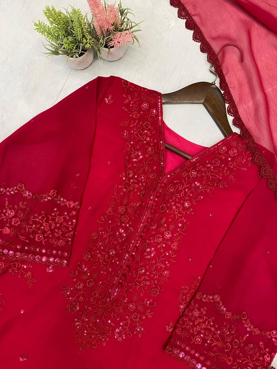 3 Piece Palazzo Pair With Dupatta in Sequence Embroidery Work