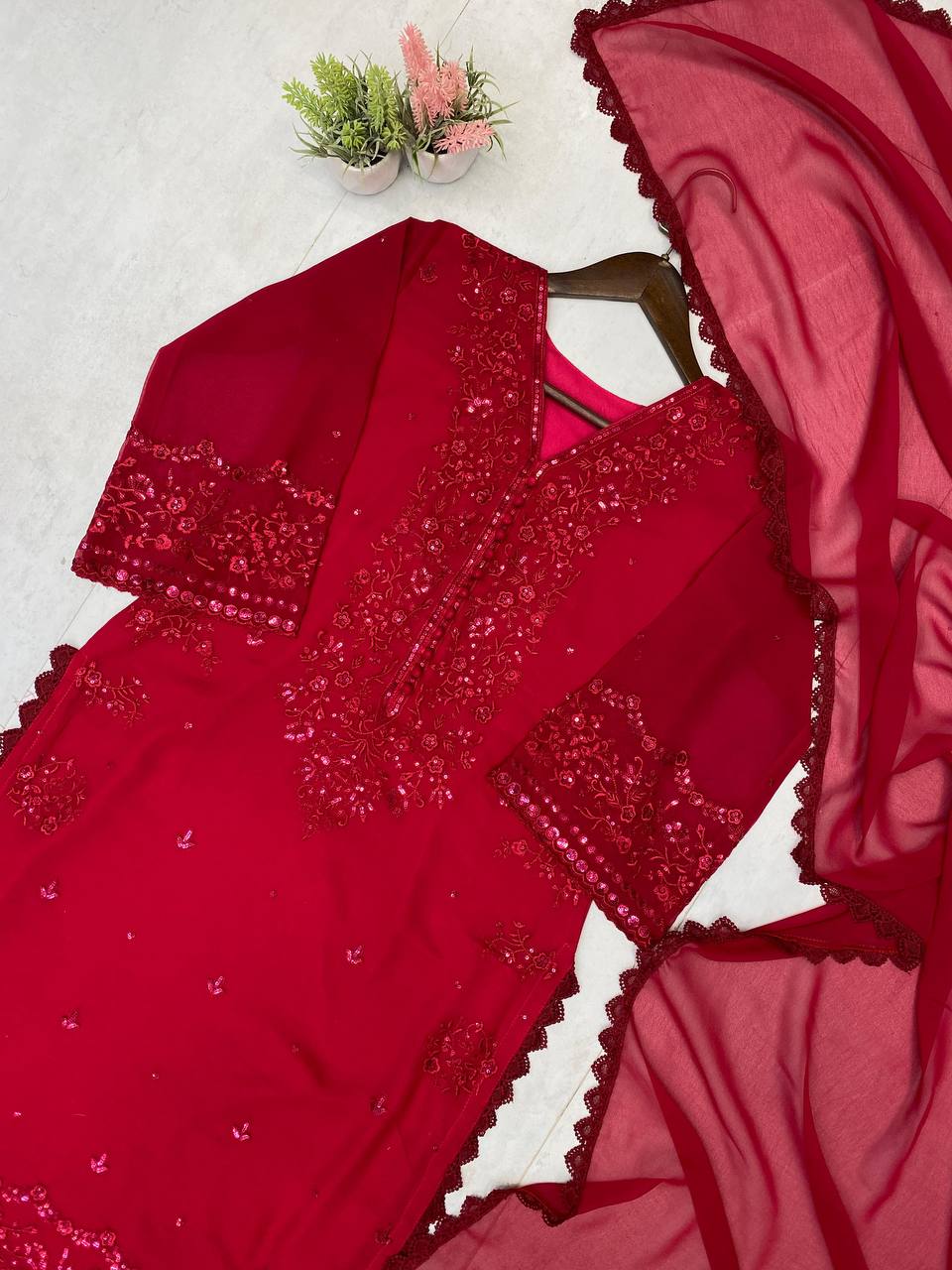 3 Piece Palazzo Pair With Dupatta in Sequence Embroidery Work