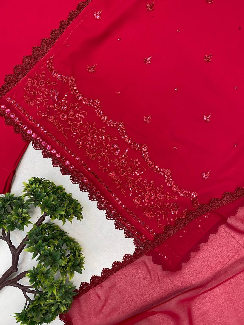 3 Piece Palazzo Pair With Dupatta in Sequence Embroidery Work