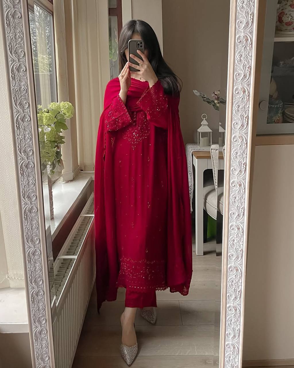 3 Piece Palazzo Pair With Dupatta in Sequence Embroidery Work