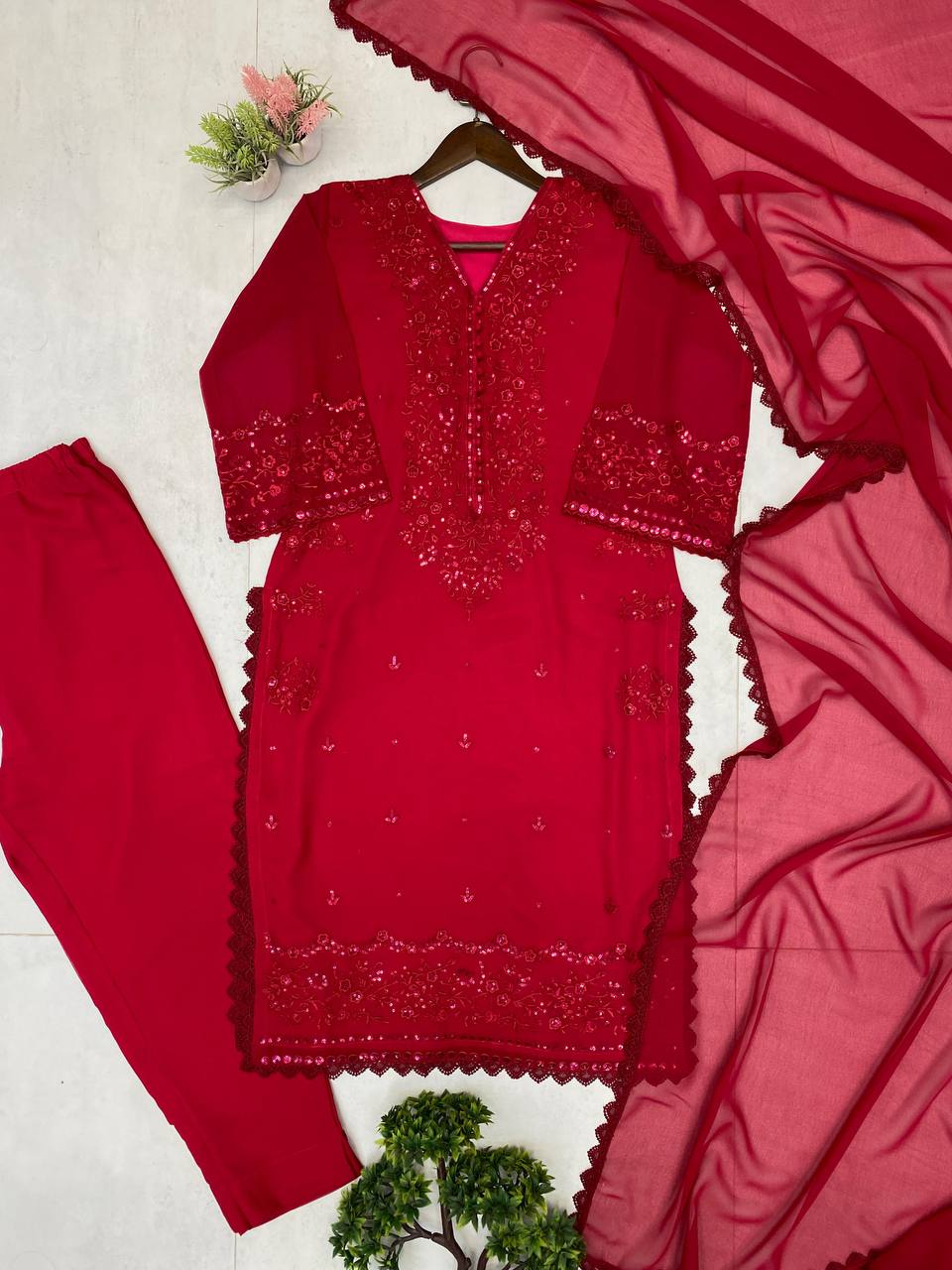 3 Piece Palazzo Pair With Dupatta in Sequence Embroidery Work