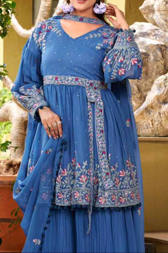 Wedding Special Embroidery Work Top Plazzo & dupatta