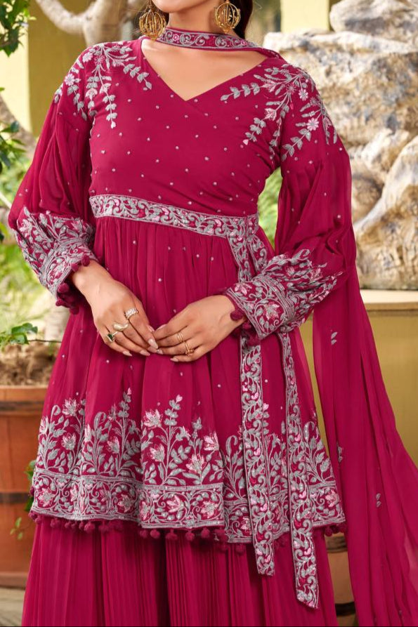 Wedding Special Embroidery Work Top Plazzo & dupatta