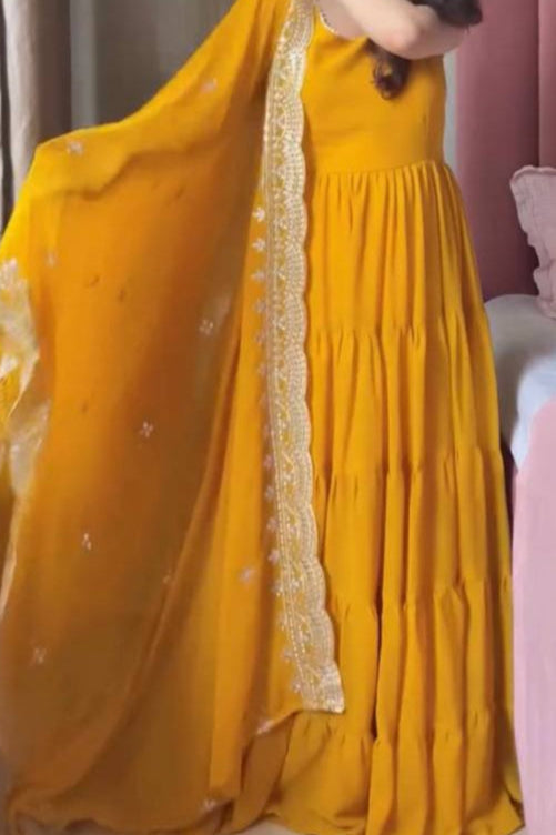 Haldi Special Lace Border Work Anarkali & Dupatta
