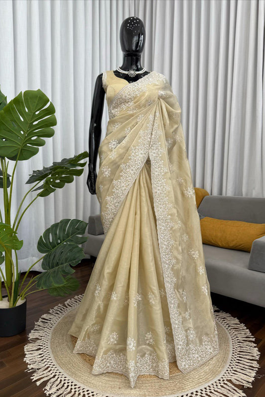 Wedding Special Coding With Thread Work Saree & Blouse