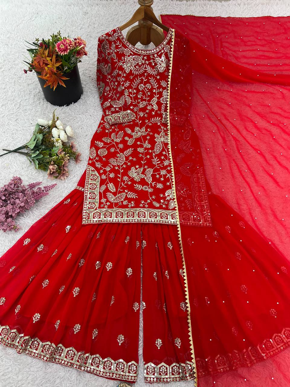 Designer Wedding Wear Plazzo Embroidery & Sequence Work Set